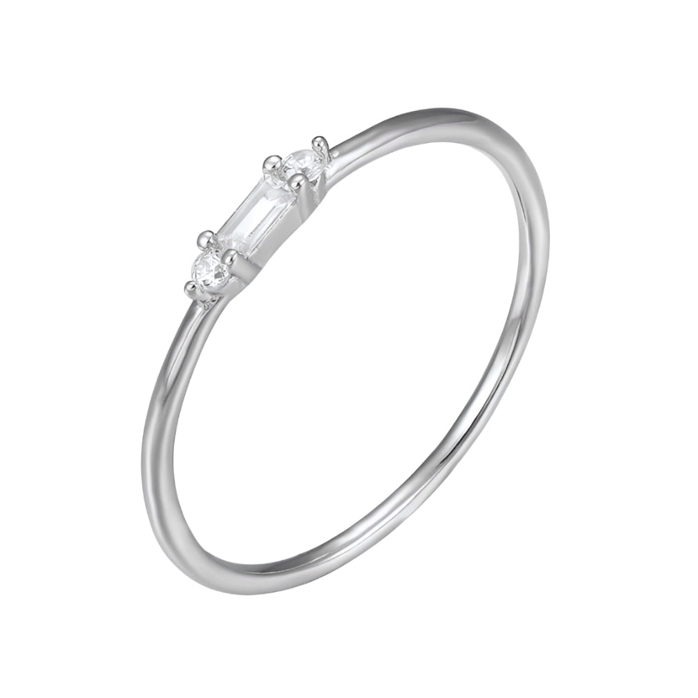 Kleiner Baguette - Zierlicher runder CZ Ring