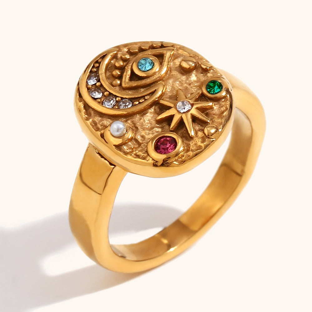 Solenya – Ring mit Kristall Gold Sonne-Mond-Motiv