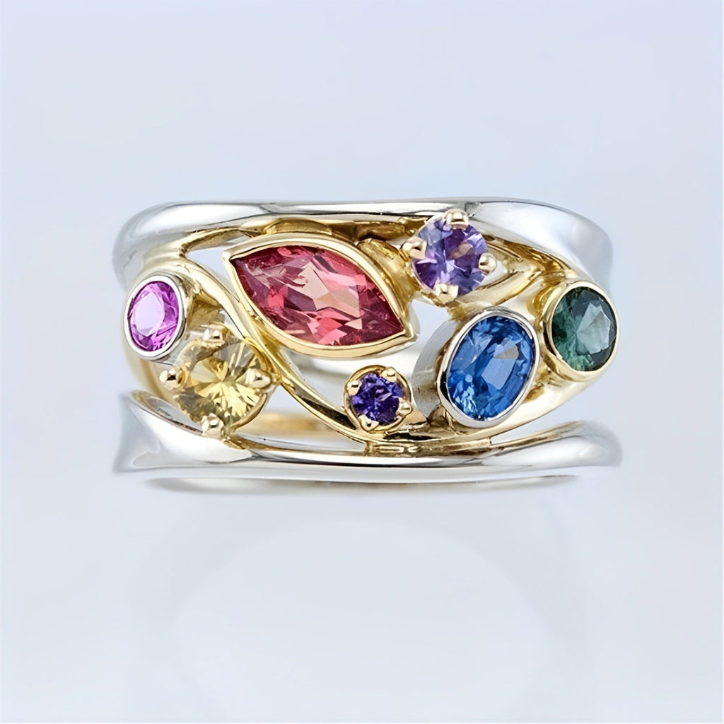 Zelina – Vintage Zweifarbiger Ring mit Strahlenden Mehrfarbigen Zirkonias
