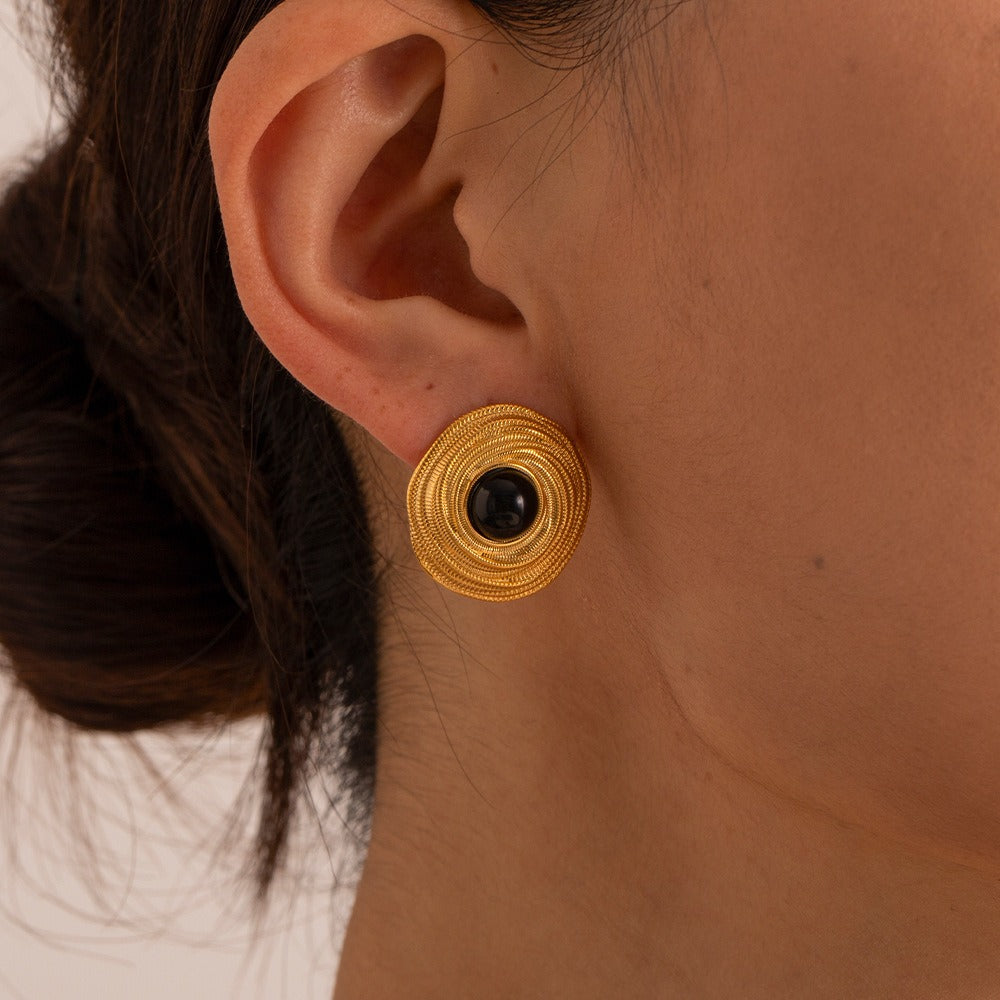 Carrie – Goldene Kreolen mit Schwarzem Onyx