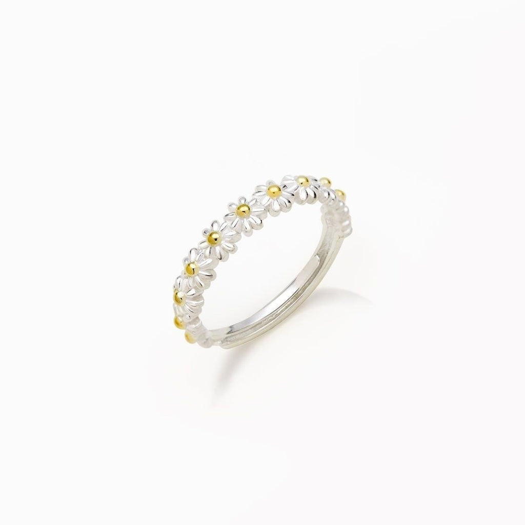 Dahliana – Ring Margerite in Silber Verstellbar und Handbemaltem Emaille