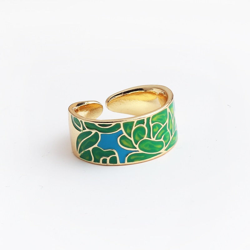 Kamille – Ring Camille Groß Blau Blattmuster