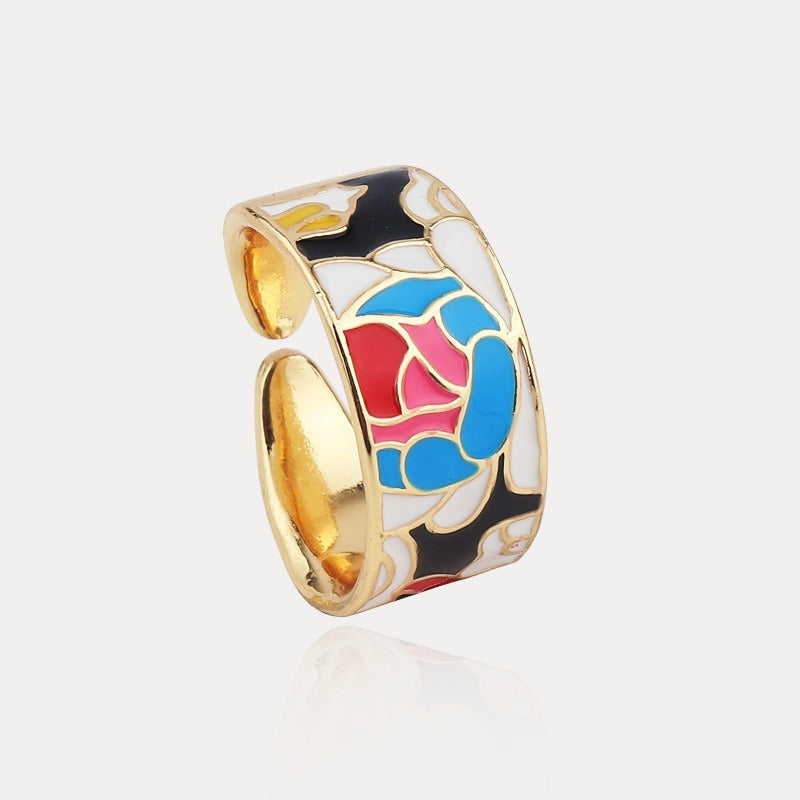 Kamille – Ring Camille Groß Blau Blattmuster