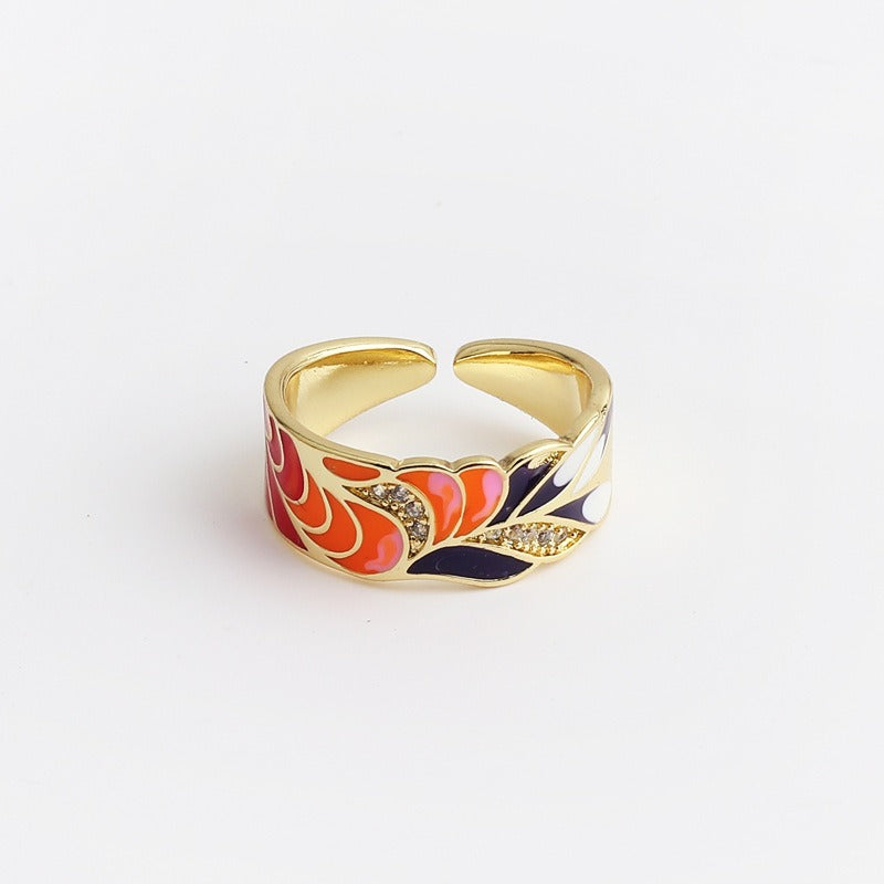 Kamille – Ring Camille Groß Blau Blattmuster
