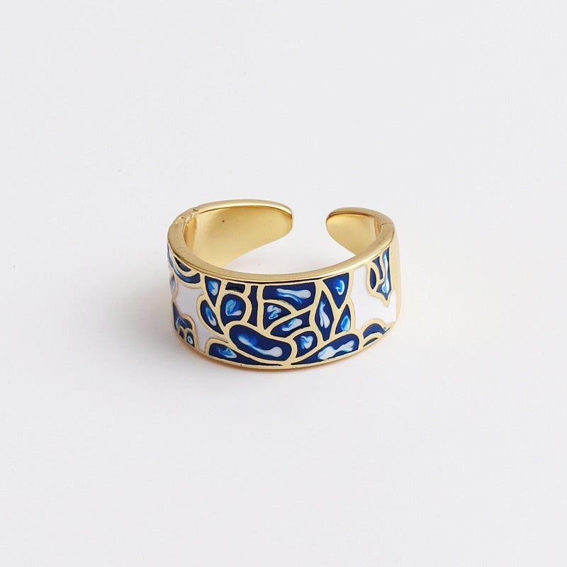 Kamille – Ring Camille Groß Blau Blattmuster