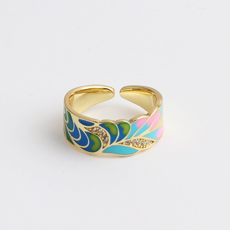 Kamille – Ring Camille Groß Blau Blattmuster