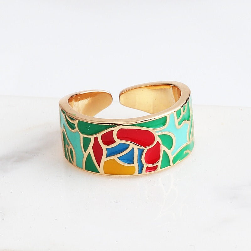 Kamille – Ring Camille Groß Blau Blattmuster