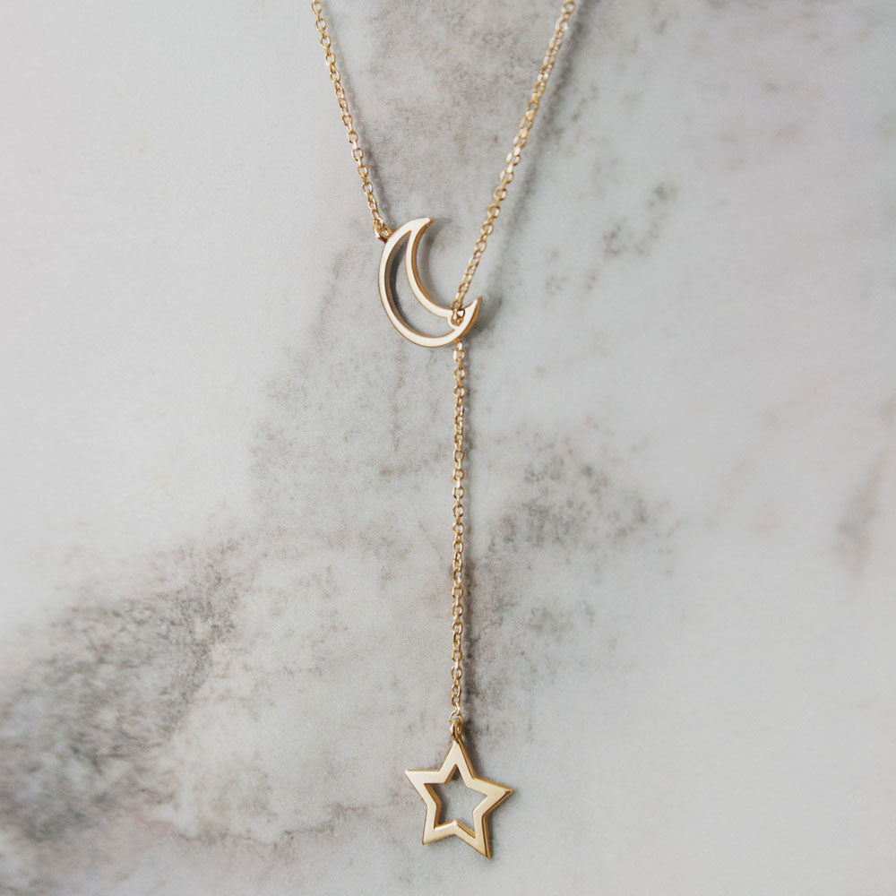 Mond und Stern - Lariat Stil Halskette