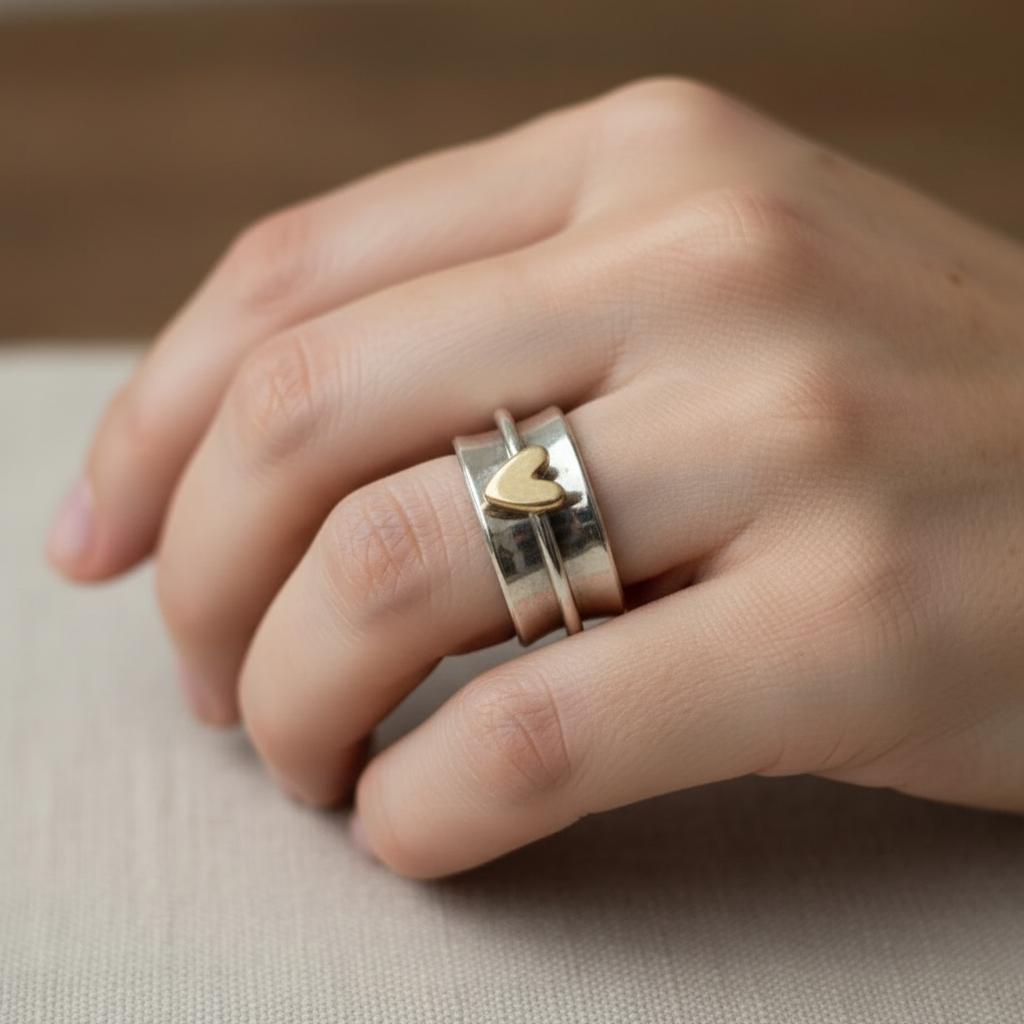 Lanie – Vintage-Ring Goldenes Herz in Silber
