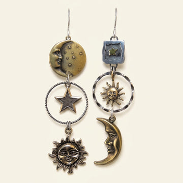 Damen Ohrringe im Mismatch Design mit Sonne und Mond (Paar)
