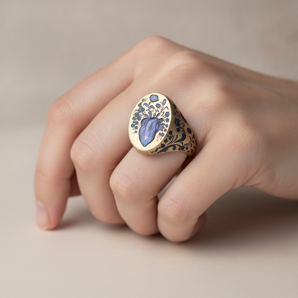 Bailey – Vintage-Ring mit blauer Blume aus Gold