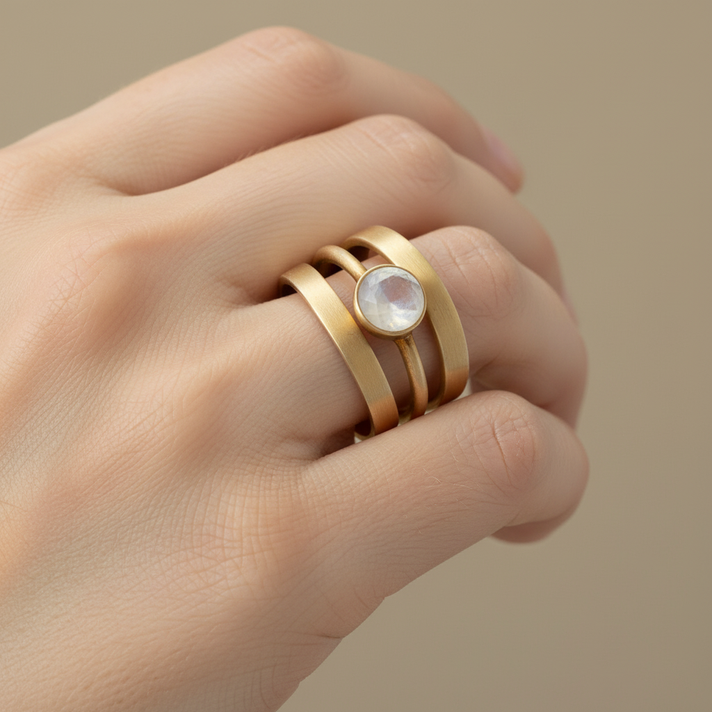 Jaira – Vintage-Ring aus Gelbgold mit integriertem Mondstein