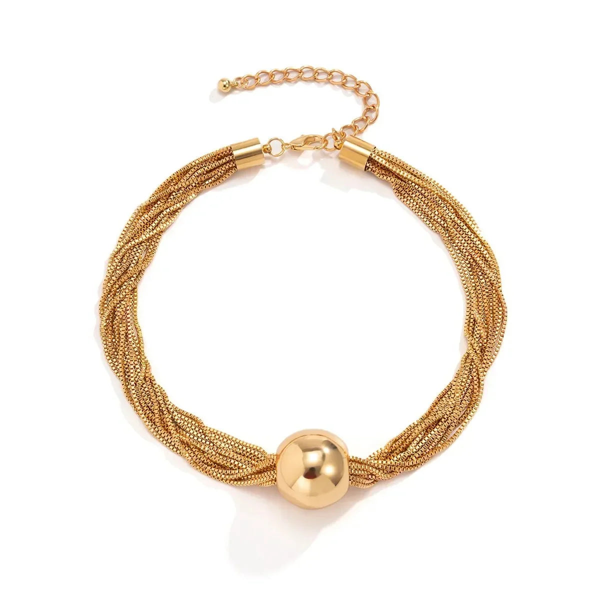Damen 2-teiliges Halsketten- und Armband-Set mit geschichtetem Kettendesign und Kugel-Detail
