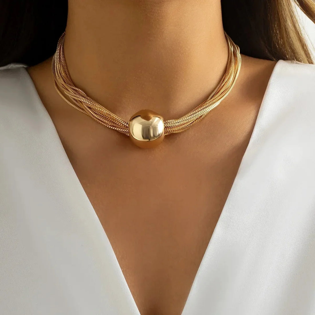 Damen 2-teiliges Halsketten- und Armband-Set mit geschichtetem Kettendesign und Kugel-Detail