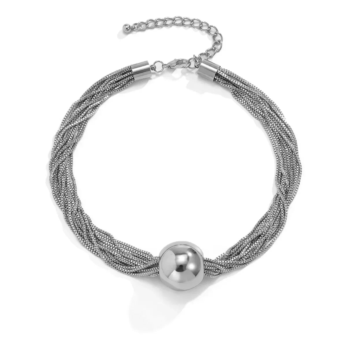 Damen 2-teiliges Halsketten- und Armband-Set mit geschichtetem Kettendesign und Kugel-Detail