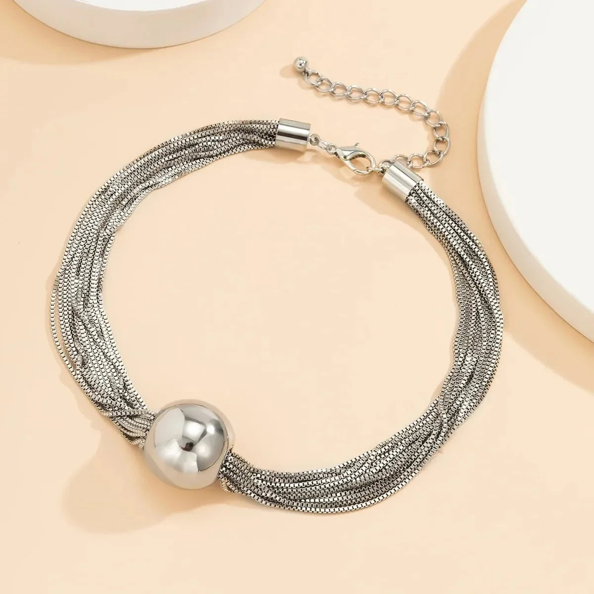 Damen 2-teiliges Halsketten- und Armband-Set mit geschichtetem Kettendesign und Kugel-Detail