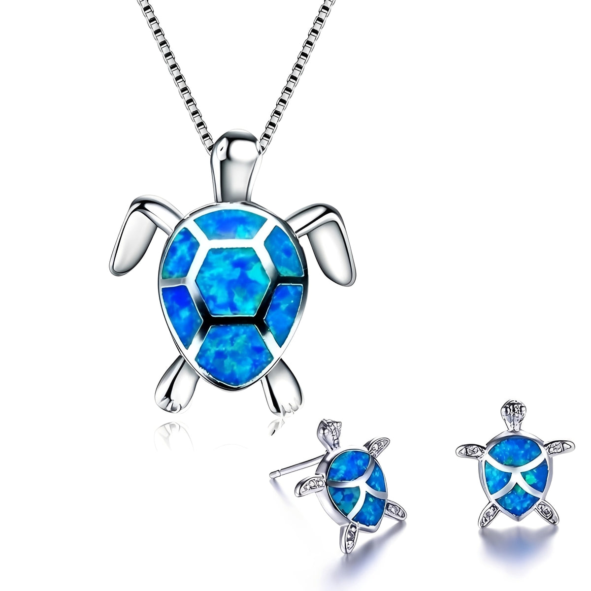 Kailea – Schmuckset Schildkröte aus Opal und Silber (Halskette + Ohrringe)