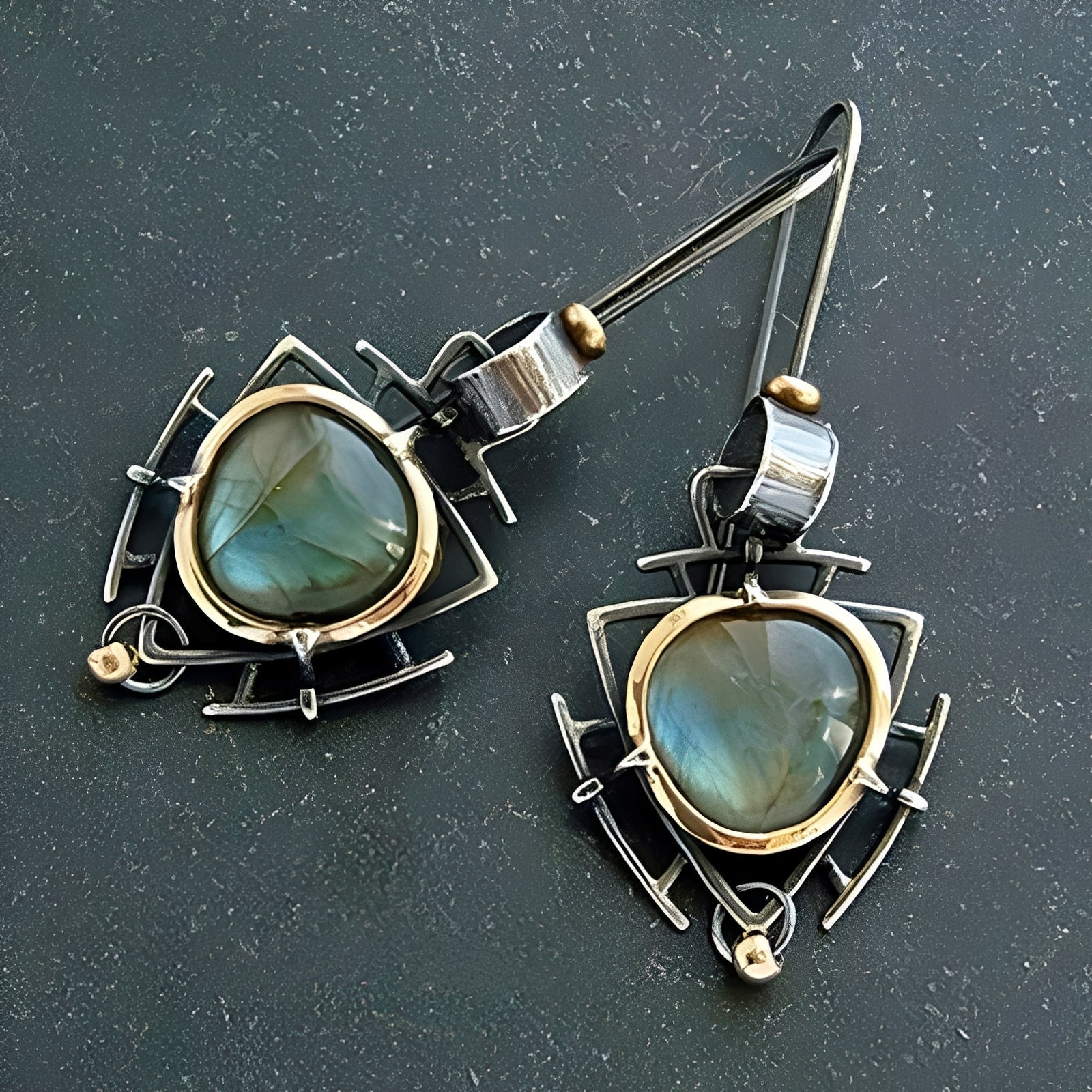 Lydie – Ohrringe Labradorit Silber und Gold