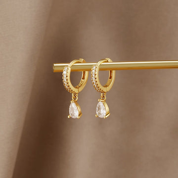 Weiße Elfenbein CZ Gold Creolen
